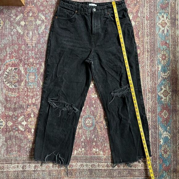 Trendy Zara wide leg cropped Black Distressed Jeans 100% cotton size 10 - Picture 4 of 11